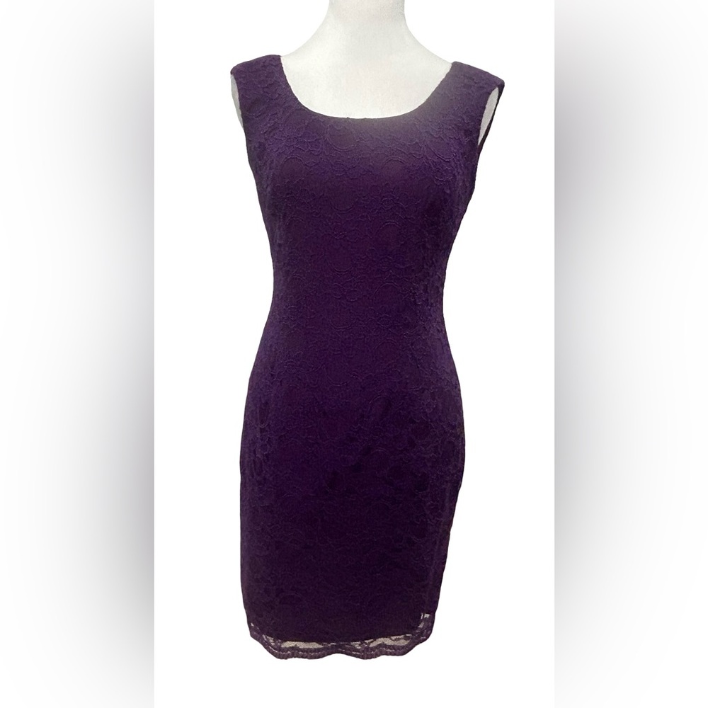Aidan Mattox S 4 Purple Lace Sheath Dress Sleeveless Zip Back Cocktail Party - Picture 2 of 10